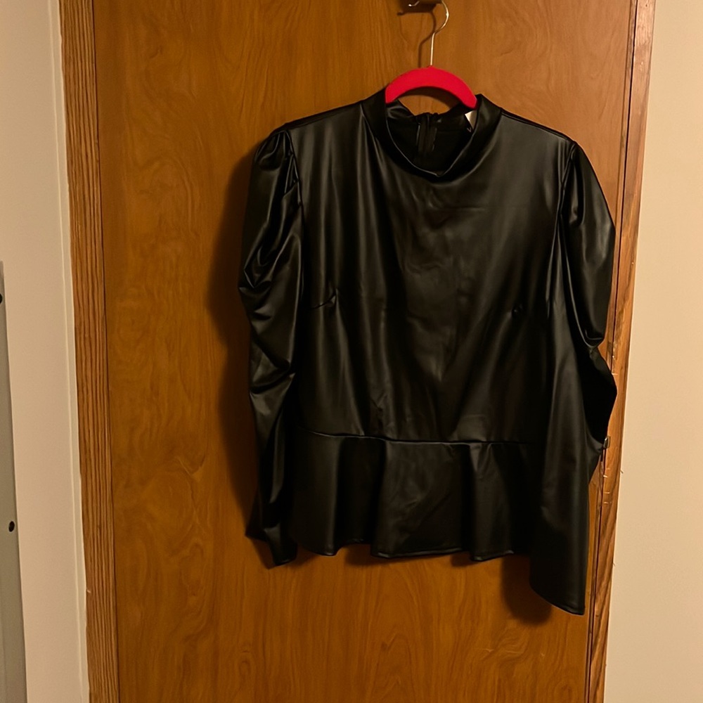Black faux leather pant suit